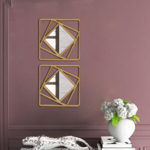 Art Street Golden Set of 2 Square Shape Decorative Wall Mirror