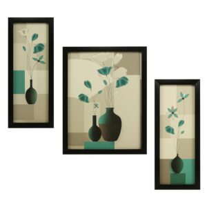 Indianara Set of 3 Beautiful Flower vases Framed Art Painting