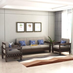 STRATA FURNITURE Solid Sheesham Wood 5 Seater SofaSet for Living Rooms 3+1+1 Wooden Sofa Set for Home and Office