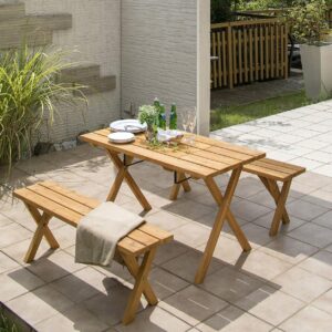 Takasho Wooden Picnic Table Bench Set