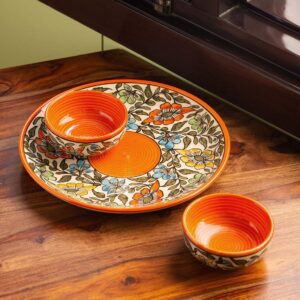 ExclusiveLane 'Mughal Bagheecha' Handpainted Ceramic Floral Plates