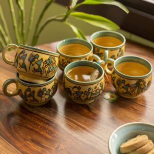 ExclusiveLane Warli Handpainted Ceramic Coffee Mugs