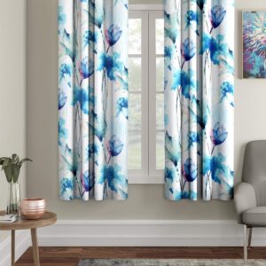 Home Sizzler 2 Pieces Abstract Flower Eyelet Polyester Window curtains