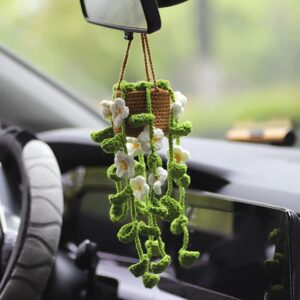 SYCAMORE EAST Cute Potted Plants Crochet Car Mirror Hanging Accessories
