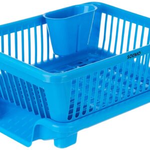 Solimo Plastic Dish Drainer and Drying Rack for Kitchen Blue
